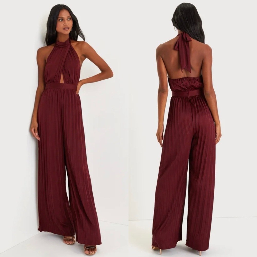 Lulu's Deep Red Halter Jumpsuit